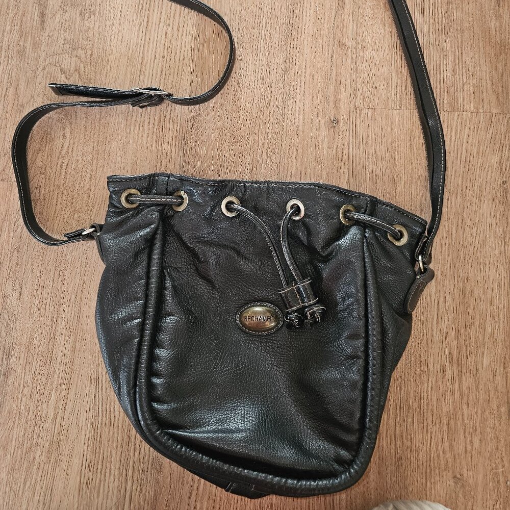 Bechamel Black Leather Drawstring Crossbody Bag